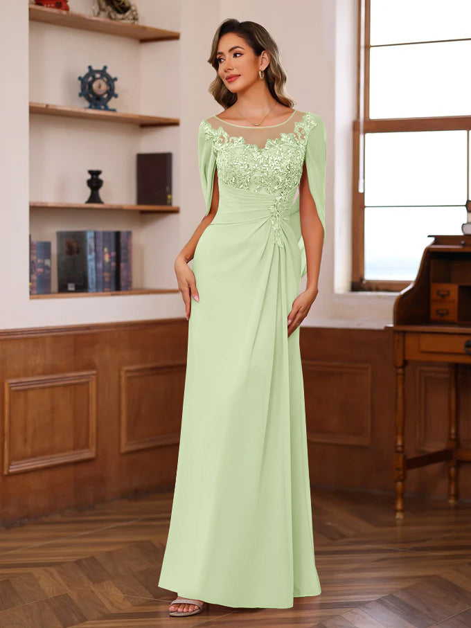A Line Princess Scoop Floor Length Mother Of The Bride Outfits With Pleated Sequins