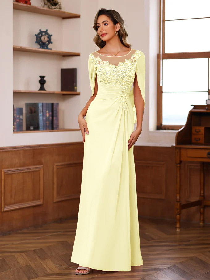 A Line Princess Scoop Floor Length Mother Of The Bride Outfits With Pleated Sequins