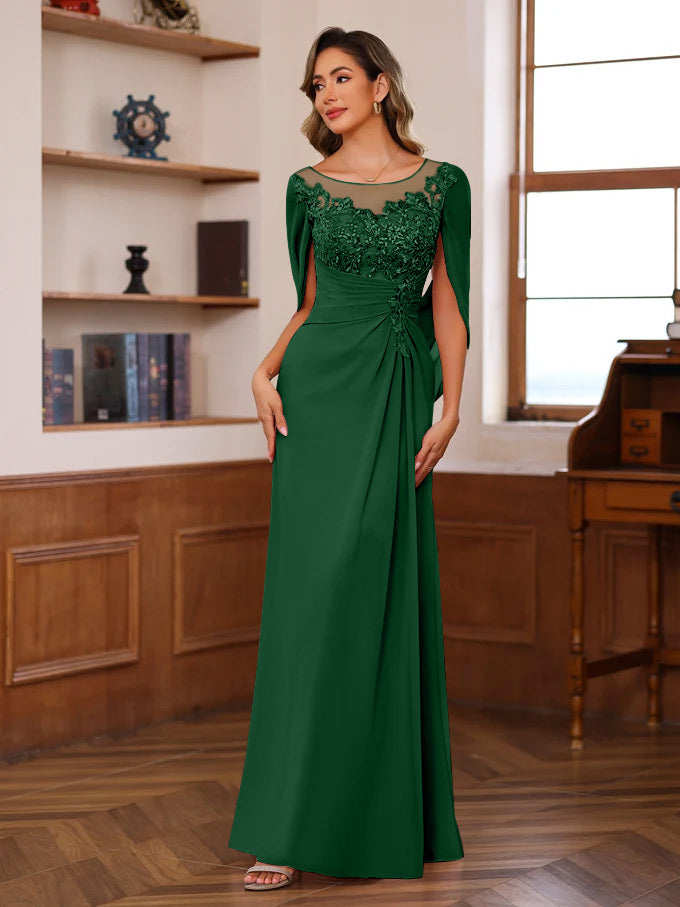 A Line Princess Scoop Floor Length Mother Of The Bride Outfits With Pleated Sequins