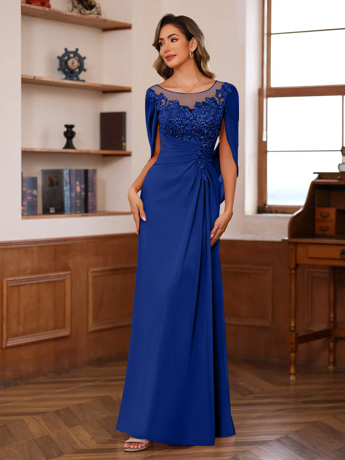 A Line Princess Scoop Floor Length Mother Of The Bride Outfits With Pleated Sequins