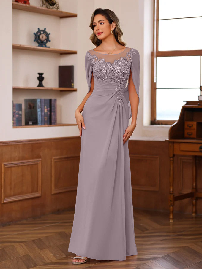 A Line Princess Scoop Floor Length Mother Of The Bride Outfits With Pleated Sequins