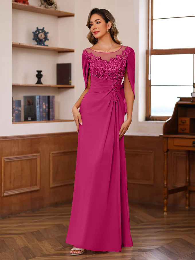 A Line Princess Scoop Floor Length Mother Of The Bride Outfits With Pleated Sequins