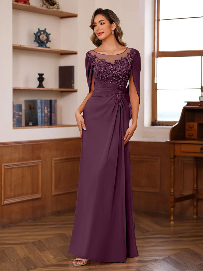 A Line Princess Scoop Floor Length Mother Of The Bride Outfits With Pleated Sequins