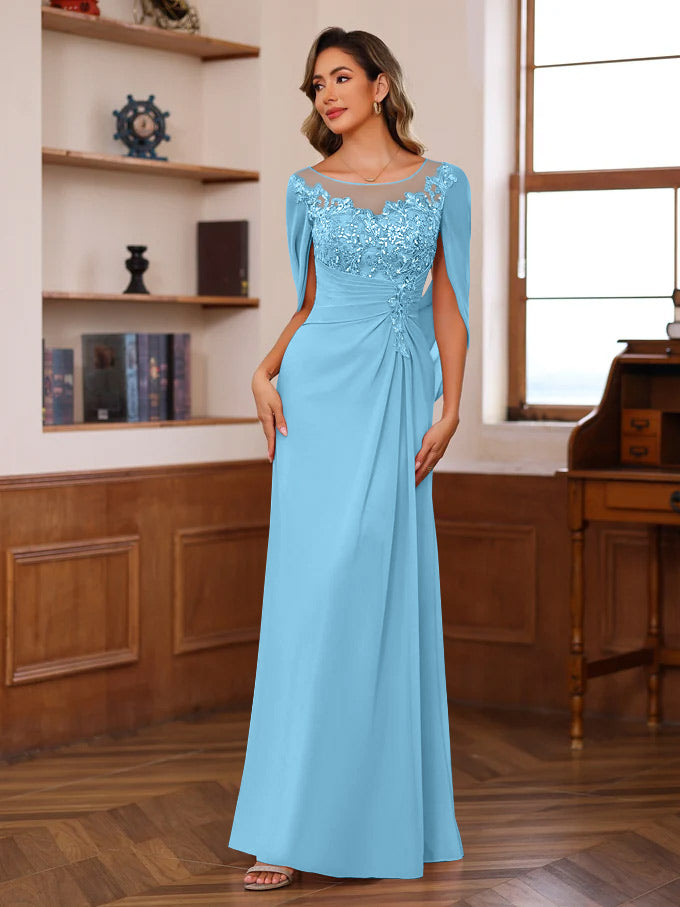 A Line Princess Scoop Floor Length Mother Of The Bride Outfits With Pleated Sequins