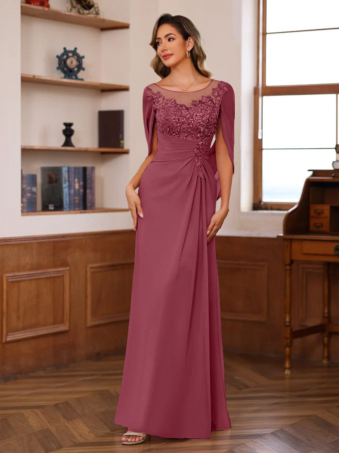 A Line Princess Scoop Floor Length Mother Of The Bride Outfits With Pleated Sequins