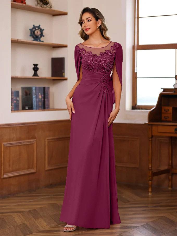 A Line Princess Scoop Floor Length Mother Of The Bride Outfits With Pleated Sequins