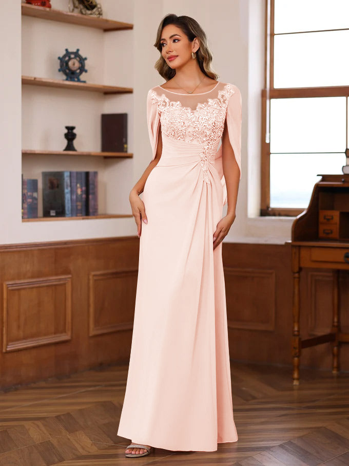 A Line Princess Scoop Floor Length Mother Of The Bride Outfits With Pleated Sequins