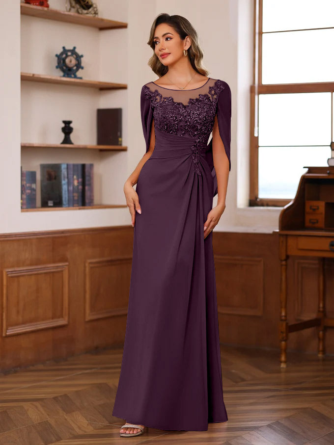 A Line Princess Scoop Floor Length Mother Of The Bride Outfits With Pleated Sequins