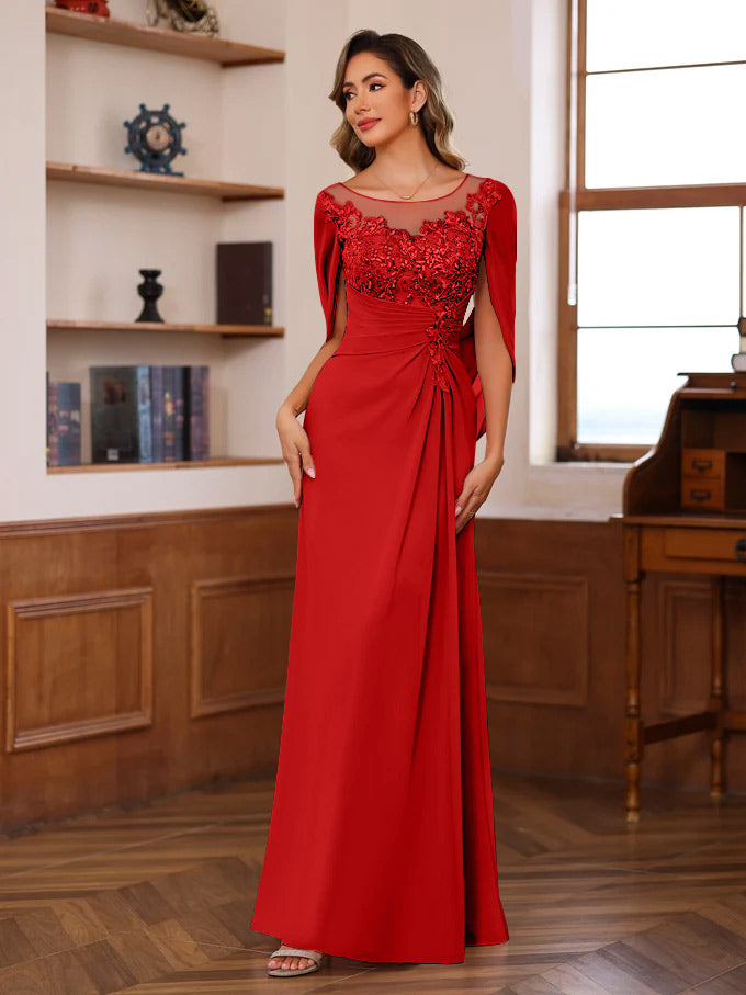 A Line Princess Scoop Floor Length Mother Of The Bride Outfits With Pleated Sequins