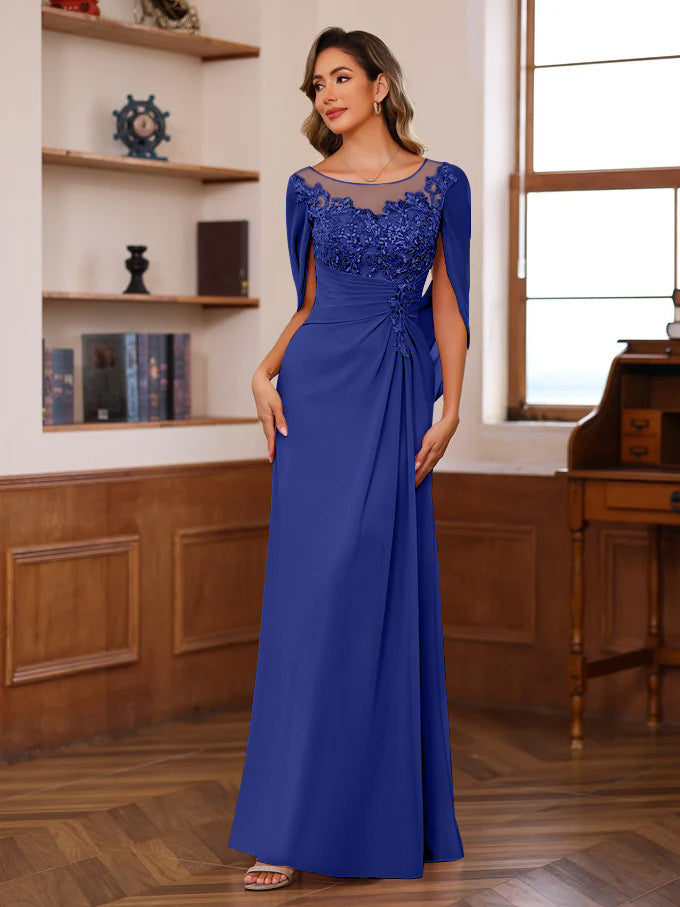 A Line Princess Scoop Floor Length Mother Of The Bride Outfits With Pleated Sequins
