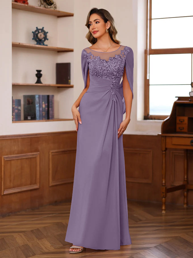 A Line Princess Scoop Floor Length Mother Of The Bride Outfits With Pleated Sequins