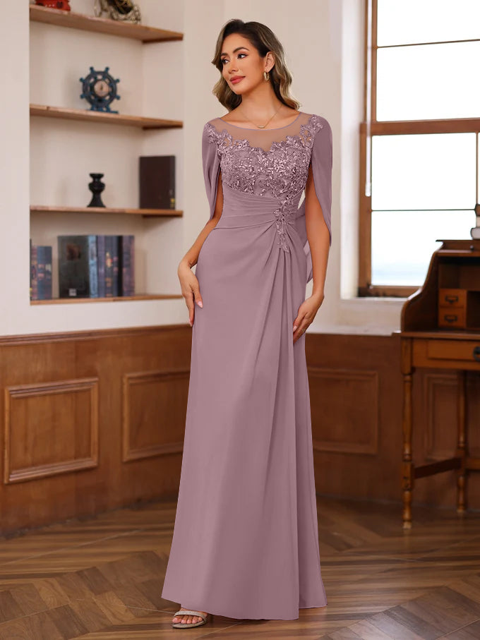 A Line Princess Scoop Floor Length Mother Of The Bride Outfits With Pleated Sequins