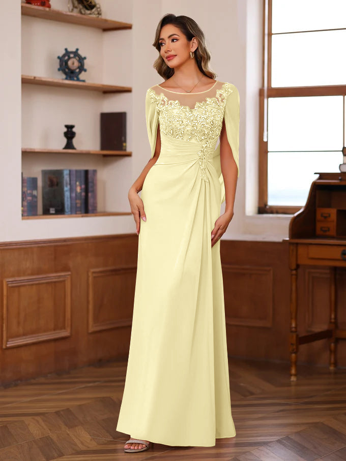 A Line Princess Scoop Floor Length Mother Of The Bride Outfits With Pleated Sequins