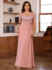 A Line Princess Scoop Floor Length Mother Of The Bride Outfits With Pleated Sequins
