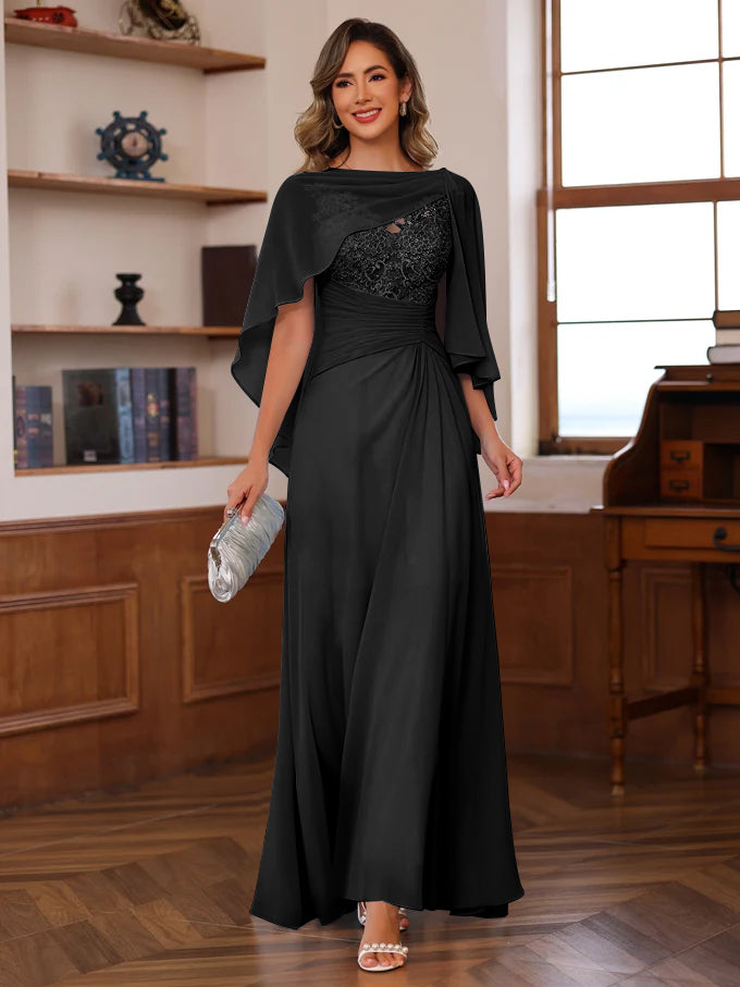 A Line Princess V Neck 2 Pics Floor Length Mother Of The Bride Dresses With Appliques Ruffles Wrap