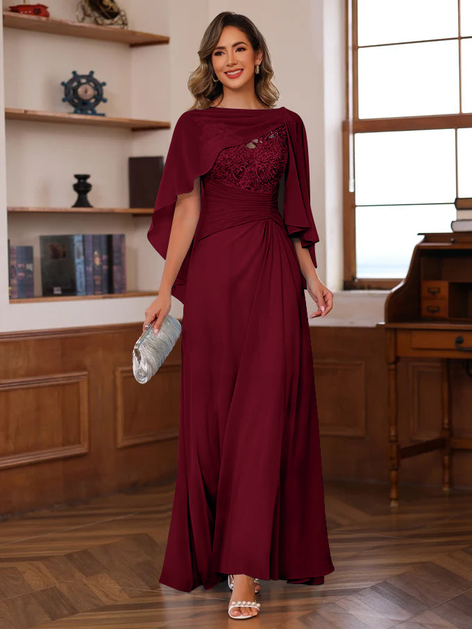 A Line Princess V Neck 2 Pics Floor Length Mother Of The Bride Dresses With Appliques Ruffles Wrap