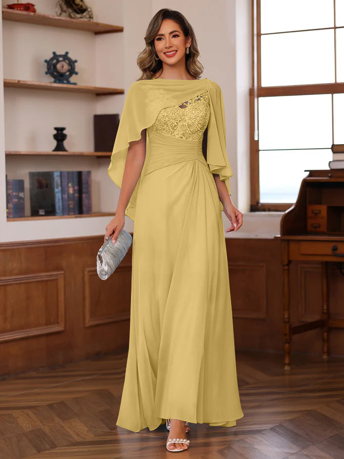 A Line Princess V Neck 2 Pics Floor Length Mother Of The Bride Dresses With Appliques Ruffles Wrap