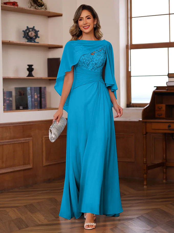 A Line Princess V Neck 2 Pics Floor Length Mother Of The Bride Dresses With Appliques Ruffles Wrap