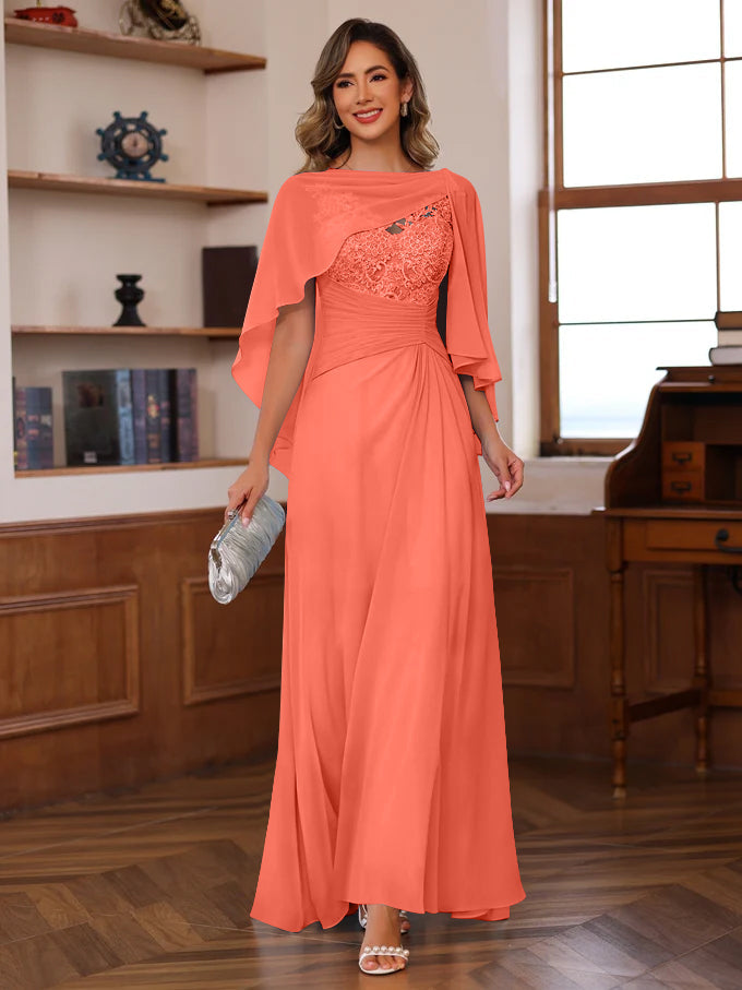 A Line Princess V Neck 2 Pics Floor Length Mother Of The Bride Dresses With Appliques Ruffles Wrap