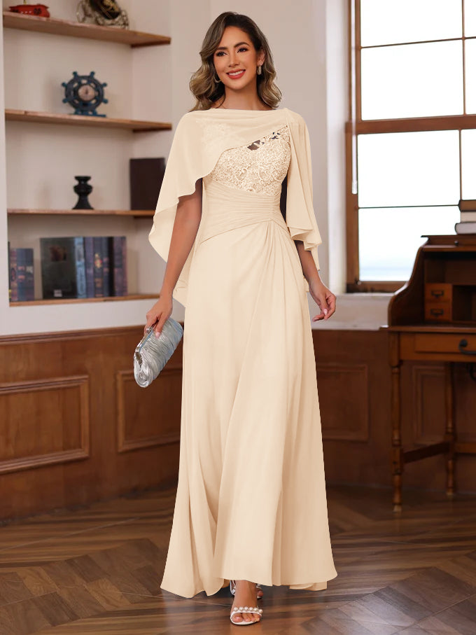 A Line Princess V Neck 2 Pics Floor Length Mother Of The Bride Dresses With Appliques Ruffles Wrap