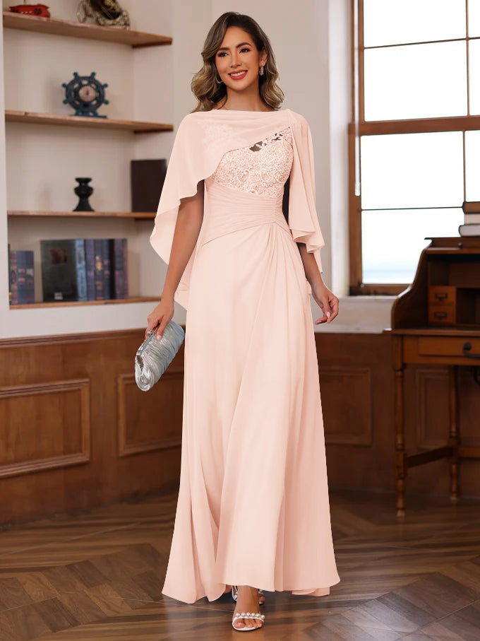 A Line Princess V Neck 2 Pics Floor Length Mother Of The Bride Dresses With Appliques Ruffles Wrap