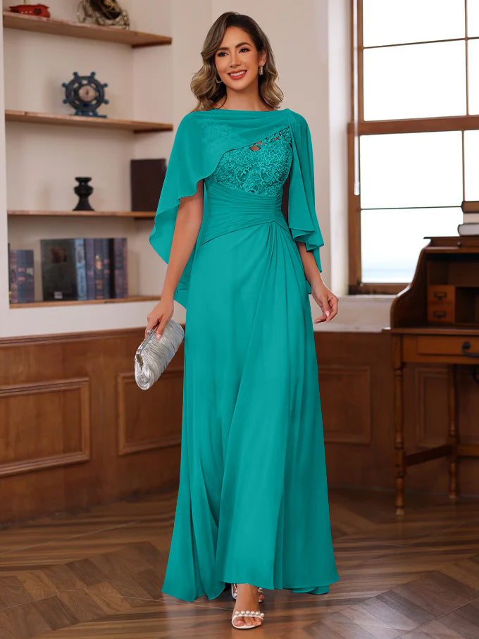 A Line Princess V Neck 2 Pics Floor Length Mother Of The Bride Dresses With Appliques Ruffles Wrap