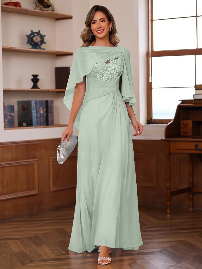A Line Princess V Neck 2 Pics Floor Length Mother Of The Bride Dresses With Appliques Ruffles Wrap