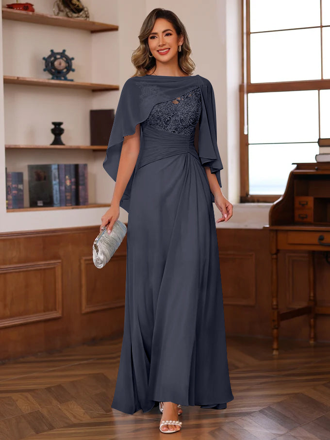 A Line Princess V Neck 2 Pics Floor Length Mother Of The Bride Dresses With Appliques Ruffles Wrap