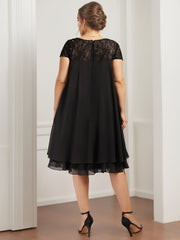 A Line Princess Scoop Illusion Neck Short Sleeves Knee Length Plus Size Mother Of The Bride Dresses With Beads Sequins