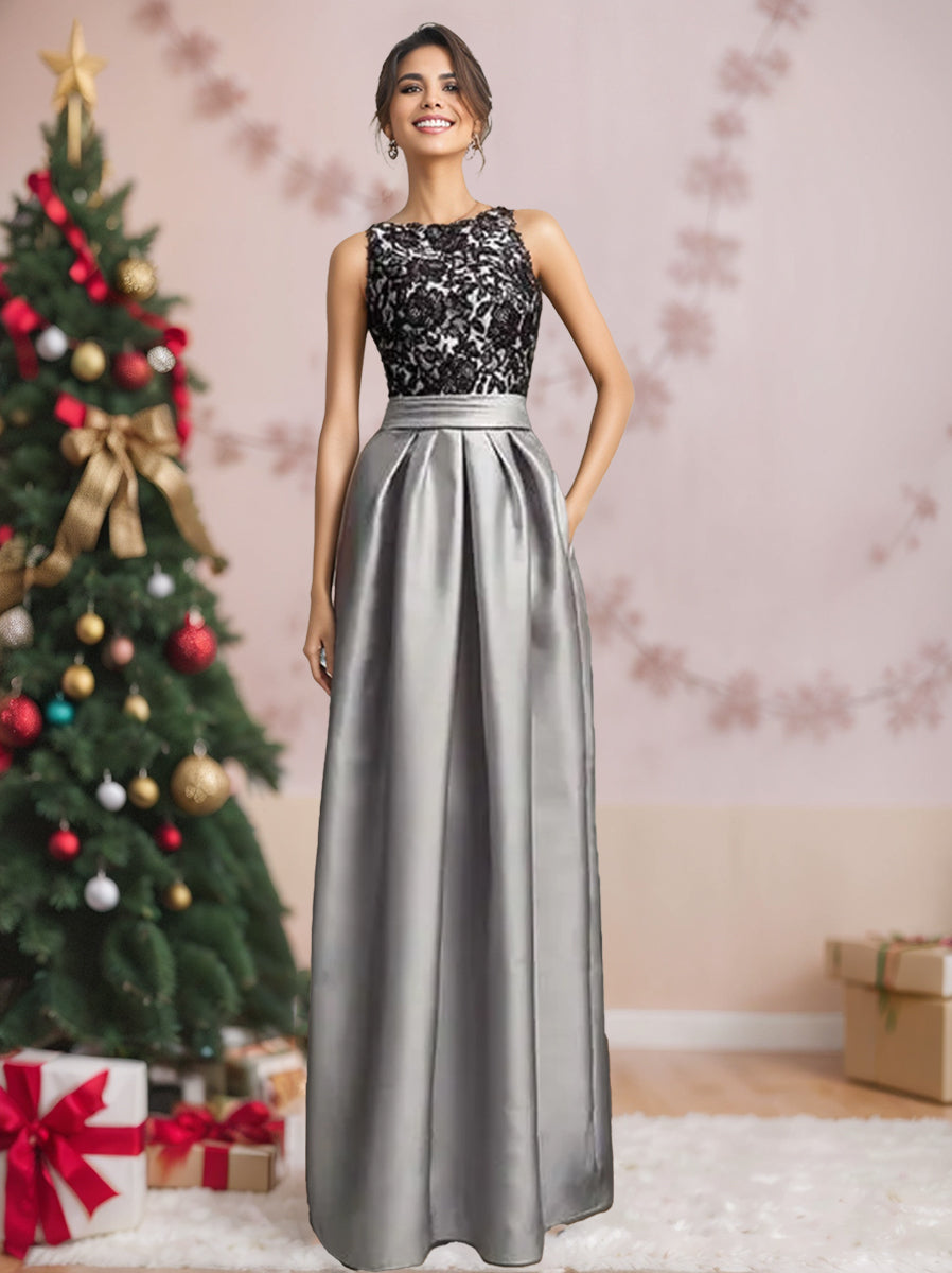 A Line Princess Scoop Sleeveless Pleated Mother Of The Bride Dresses With Appliques Lace