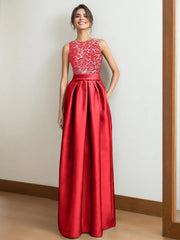 A Line Princess Scoop Sleeveless Pleated Mother Of The Bride Dresses With Appliques Lace
