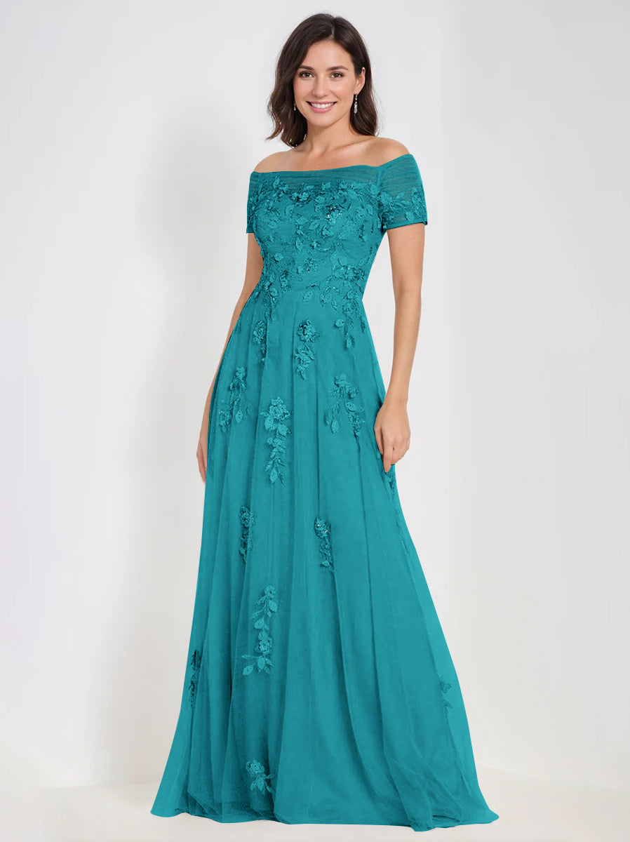 A Line Off The Shoulder Sleeveless Mother Of The Bride Groom Dresses With Appliques