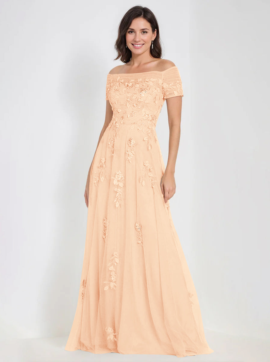 A Line Off The Shoulder Sleeveless Mother Of The Bride Groom Dresses With Appliques