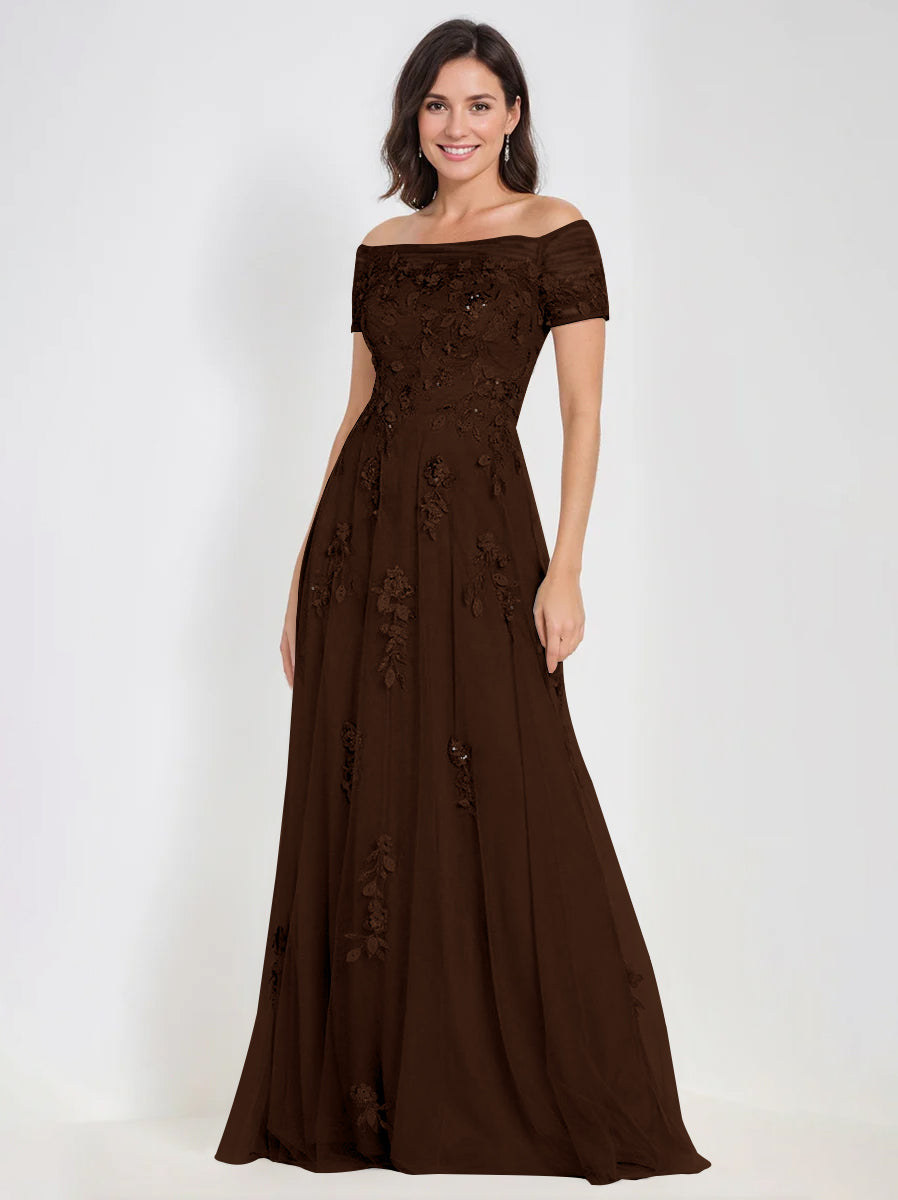 A Line Off The Shoulder Sleeveless Mother Of The Bride Groom Dresses With Appliques