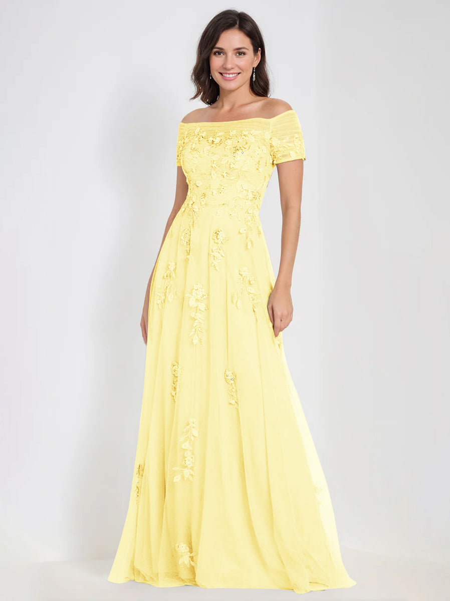 A Line Off The Shoulder Sleeveless Mother Of The Bride Groom Dresses With Appliques