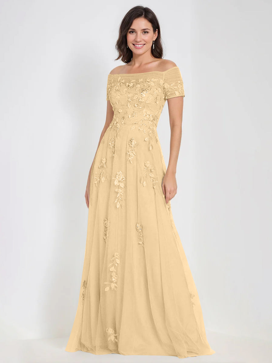 A Line Off The Shoulder Sleeveless Mother Of The Bride Groom Dresses With Appliques