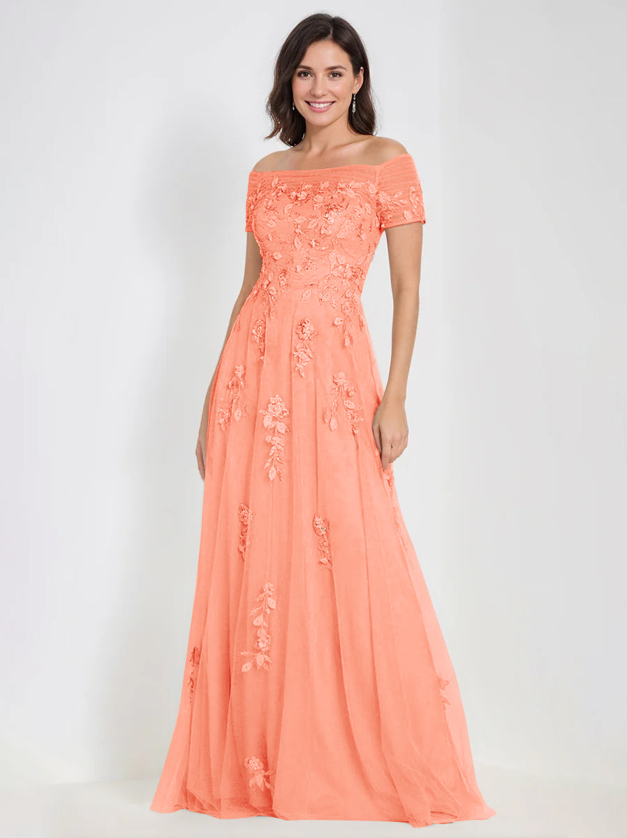 A Line Off The Shoulder Sleeveless Mother Of The Bride Groom Dresses With Appliques