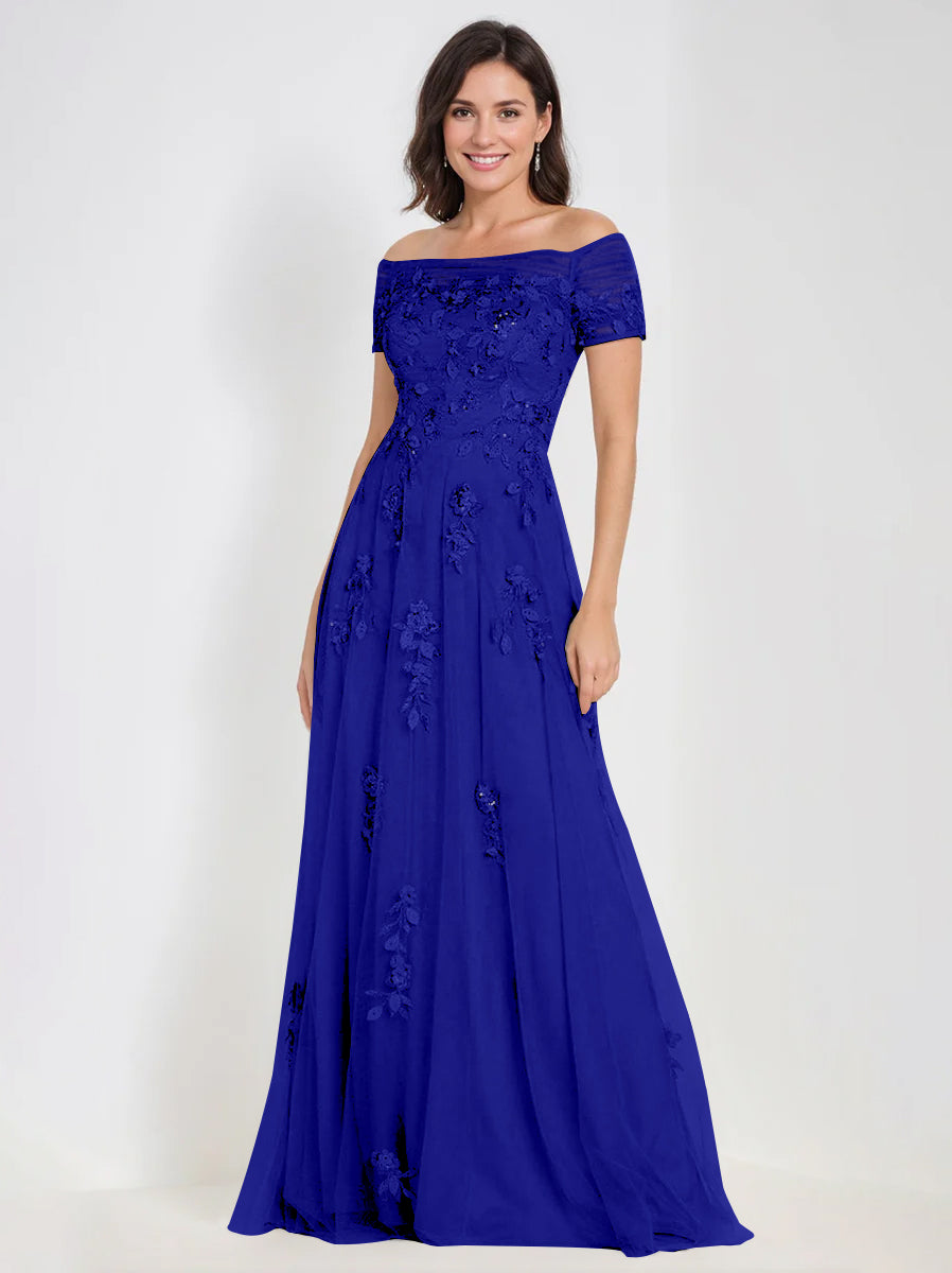 A Line Off The Shoulder Sleeveless Mother Of The Bride Groom Dresses With Appliques