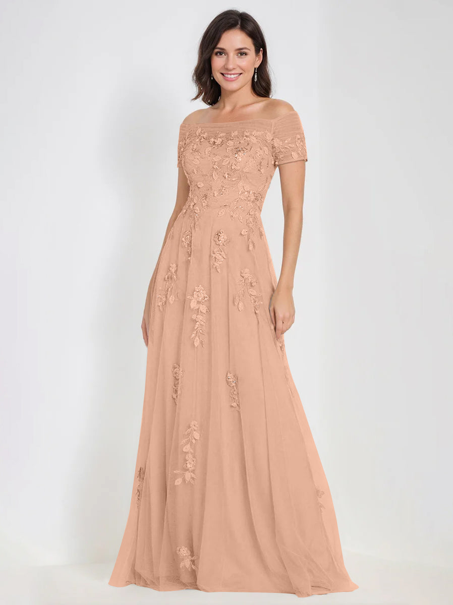 A Line Off The Shoulder Sleeveless Mother Of The Bride Groom Dresses With Appliques