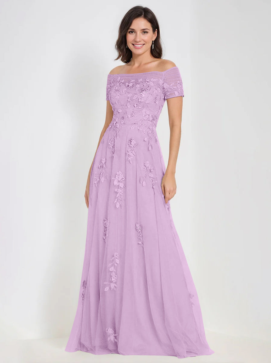 A Line Off The Shoulder Sleeveless Mother Of The Bride Groom Dresses With Appliques