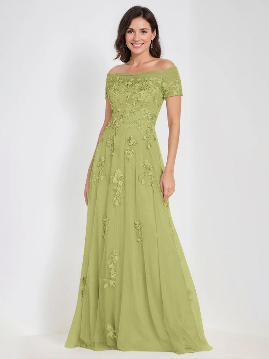 A Line Off The Shoulder Sleeveless Mother Of The Bride Groom Dresses With Appliques