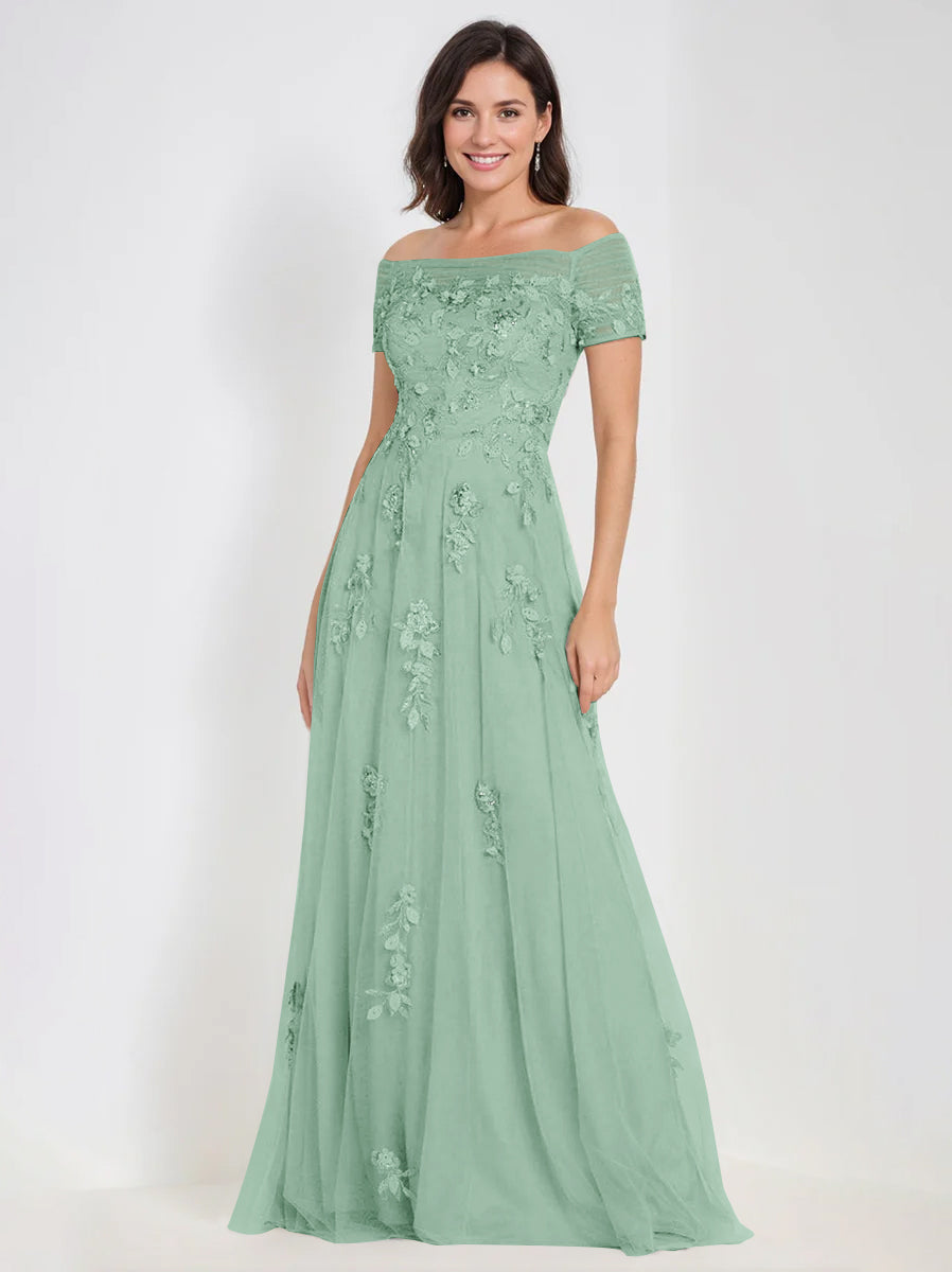 A Line Off The Shoulder Sleeveless Mother Of The Bride Groom Dresses With Appliques