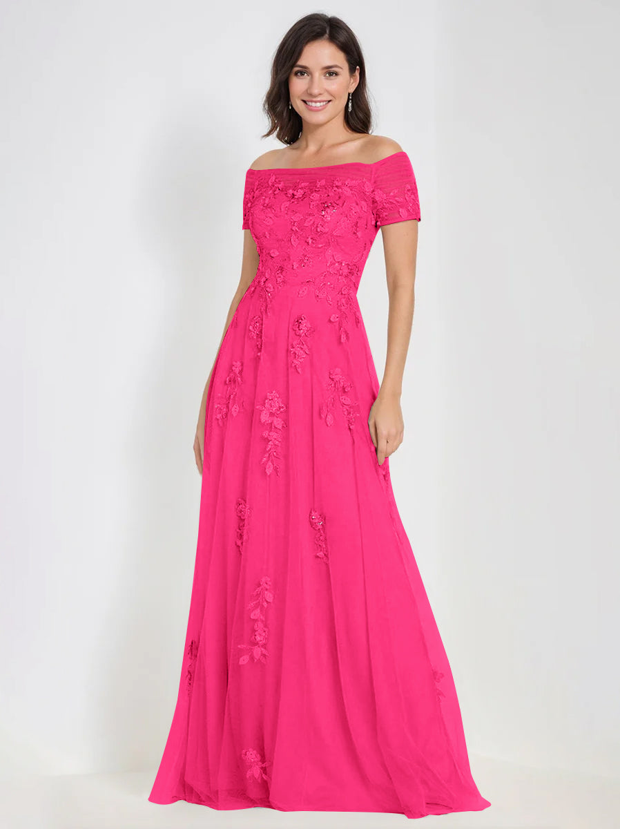 A Line Off The Shoulder Sleeveless Mother Of The Bride Groom Dresses With Appliques