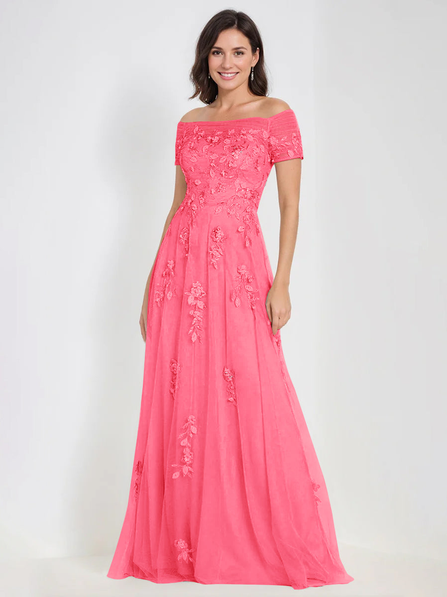 A Line Off The Shoulder Sleeveless Mother Of The Bride Groom Dresses With Appliques