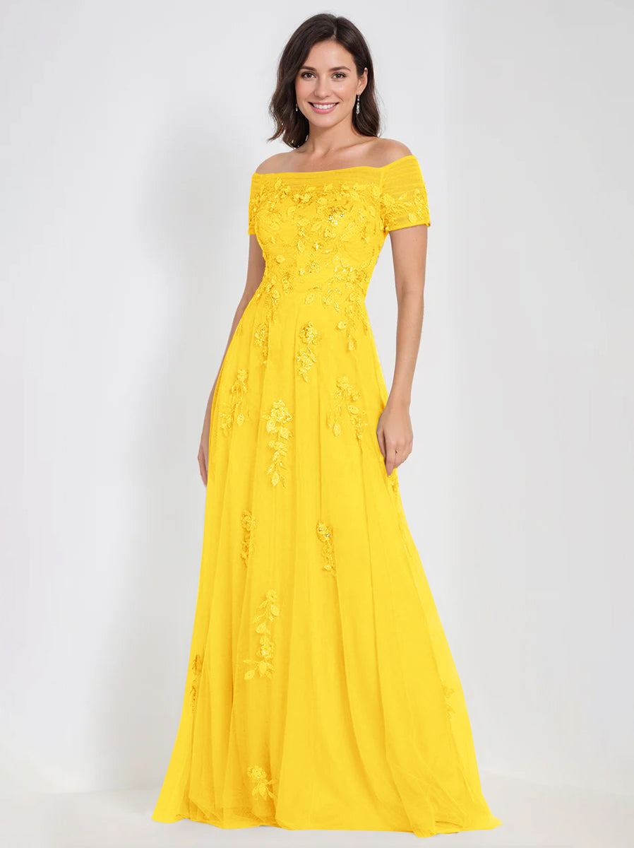 A Line Off The Shoulder Sleeveless Mother Of The Bride Groom Dresses With Appliques