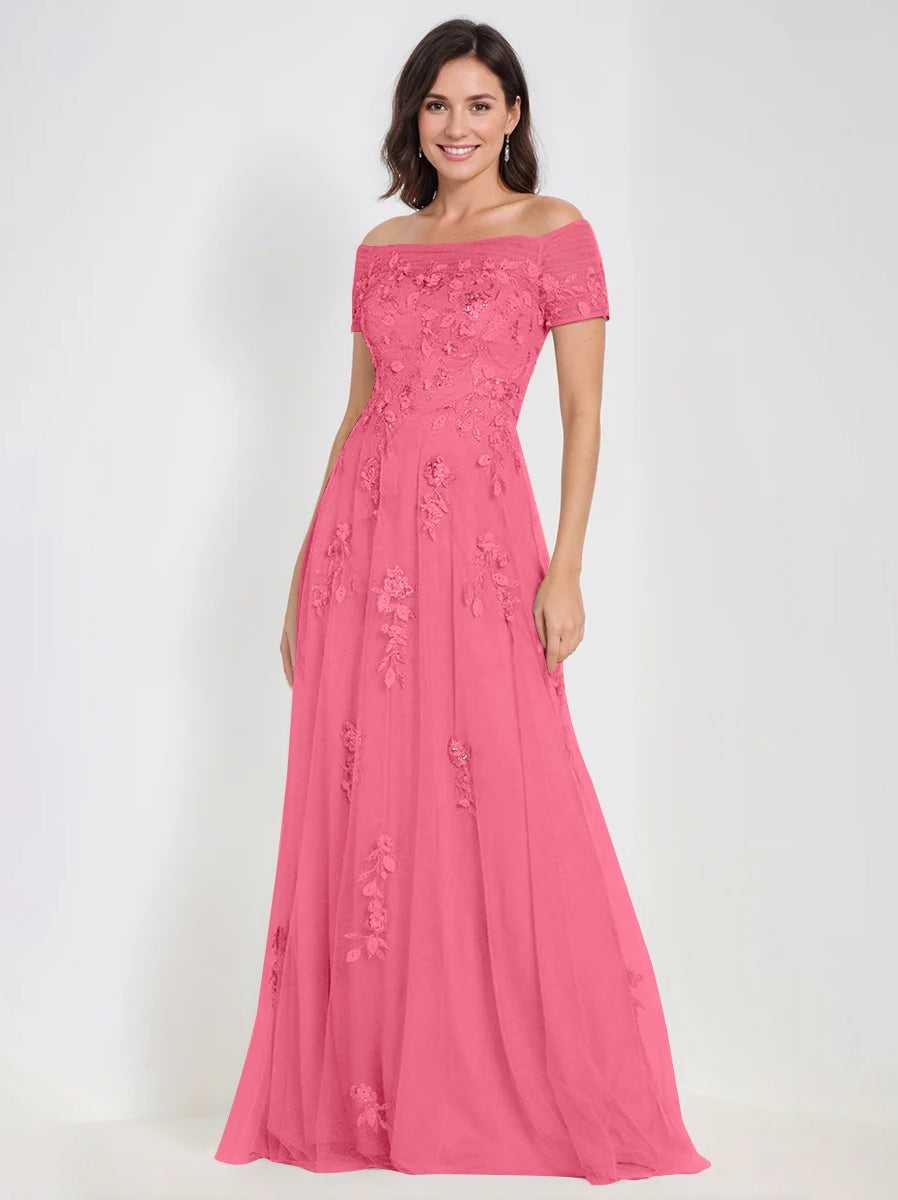 A Line Off The Shoulder Sleeveless Mother Of The Bride Groom Dresses With Appliques