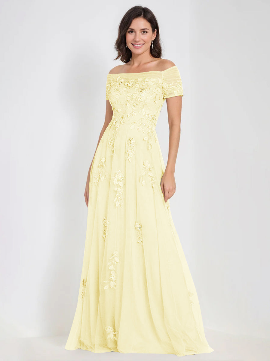 A Line Off The Shoulder Sleeveless Mother Of The Bride Groom Dresses With Appliques