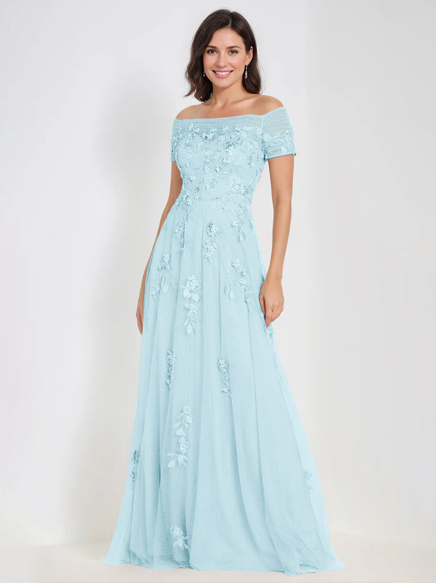 A Line Off The Shoulder Sleeveless Mother Of The Bride Groom Dresses With Appliques