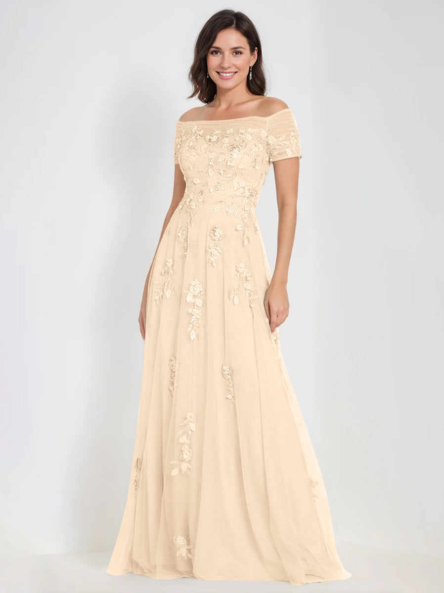A Line Off The Shoulder Sleeveless Mother Of The Bride Groom Dresses With Appliques