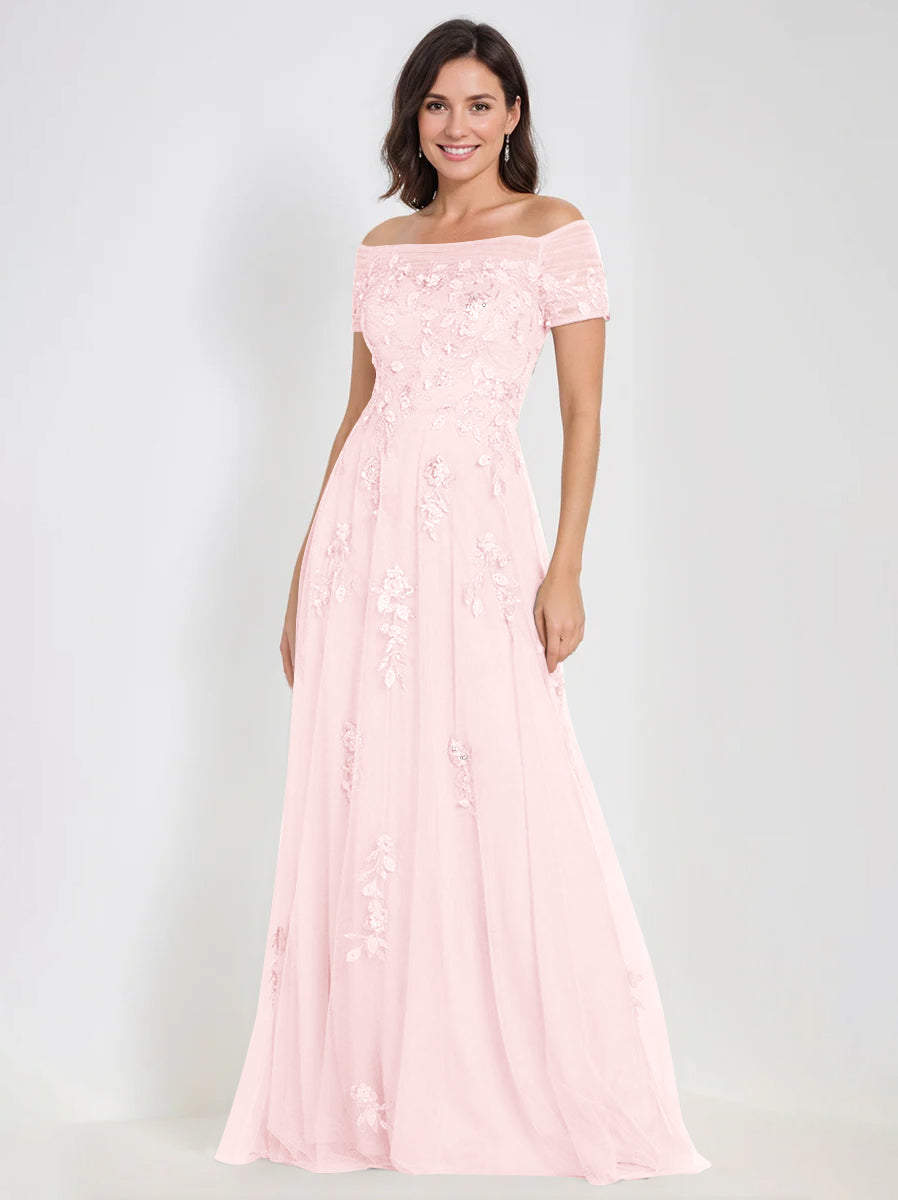 A Line Off The Shoulder Sleeveless Mother Of The Bride Groom Dresses With Appliques